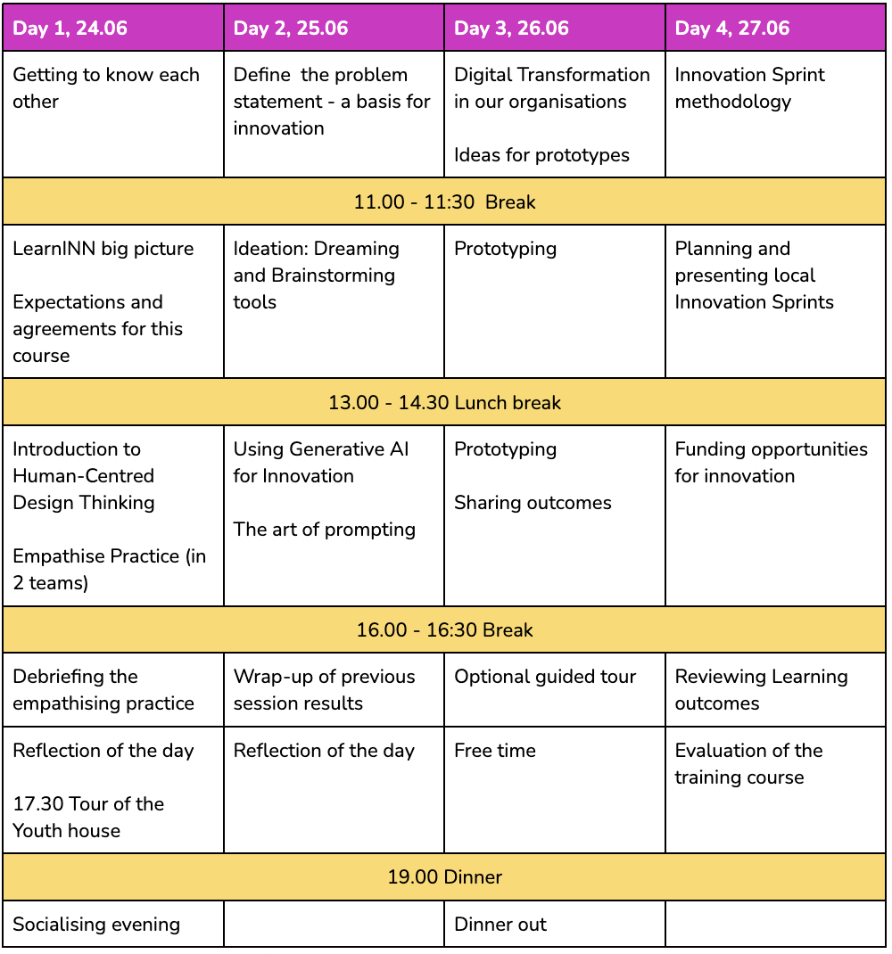 Programme of the training course